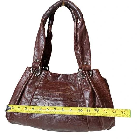 B. MAKOWSKY BROWN EMBOSSED LEATHER SATCHEL PURSE SHOULDER BAG - Picture 4 of 12